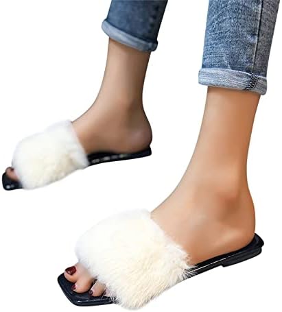 Sandálias para mulheres meninas de verão senhoras moda moda cor de cor sólida vestem de pelúcia aberta de ponta plana chinelos