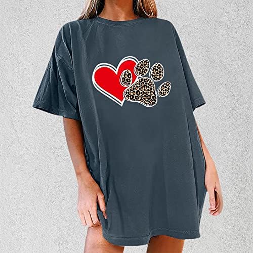 Pintura a óleo Tshirts gráficos do coração para mulheres Pata de cachorro fofo Tees impressa camisa