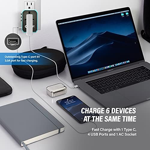 Adaptador de viagem universal, adaptador de plugue internacional unidapt, 5.6a Smart Power 3.0a 4 USB 1 Tipo C, carregador de viagem