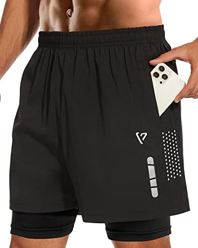 Fioneca 2 em 1 Running 5 polegadas Cortos de uns malha respirável, shorts atléticos para homens secos para homens treinamento