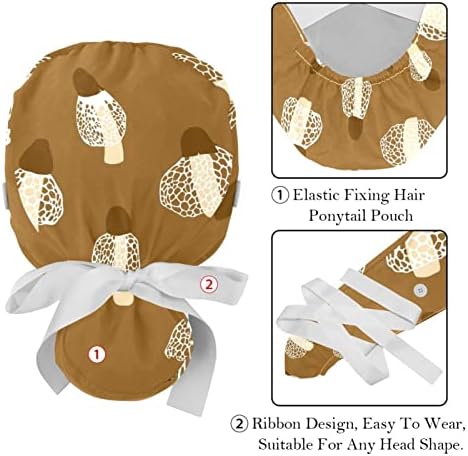 2 PCs Nurse Scrub Caps Cabelos longos, padrão de trabalho de cogumelos selvagens Capinho de trabalho ajustável com botão e banda