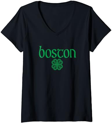T-shirt de decote em V Irish Text Print Boston Clover Hearts Irlande